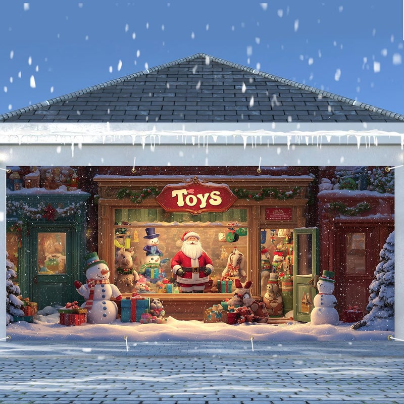 ANNA QUEEN Santa Store Garage Door Decorations 6x13FT, Christmas Window Display Backdrop, Outdoor Holiday Banner, Garage door Mural for Xmas Party Home Decor - Image 2